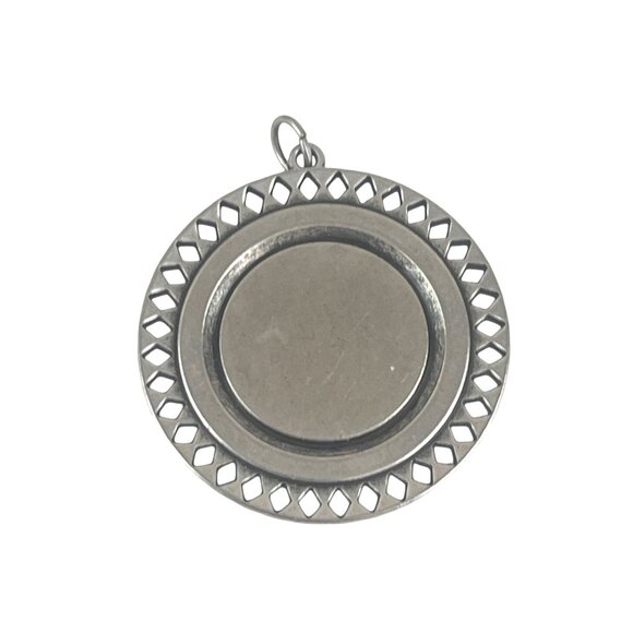 Round Silver Pendant With Abalone Shell & Rhinestone Accents 2 Inch Diameter - Picture 3 of 6